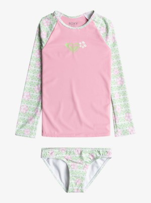 Girls' Roxy Hibiline Long-Sleeve Rashguard Set Swimwear | 79435-TFQI