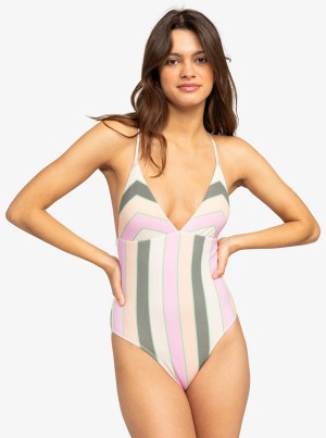 Roxy Vista Stripe One-Piece Swimsuits | 68549-KDCW