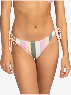 Roxy Vista Stripe Tie Side Cheeky Bikini Bottoms | 60538-VNDR