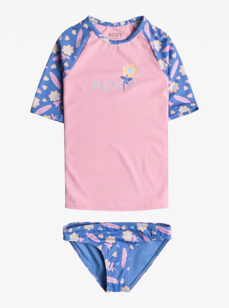 Girls' Roxy Lorem Short-Sleeve Rashguard Set Swimwear | 83741-SQJN