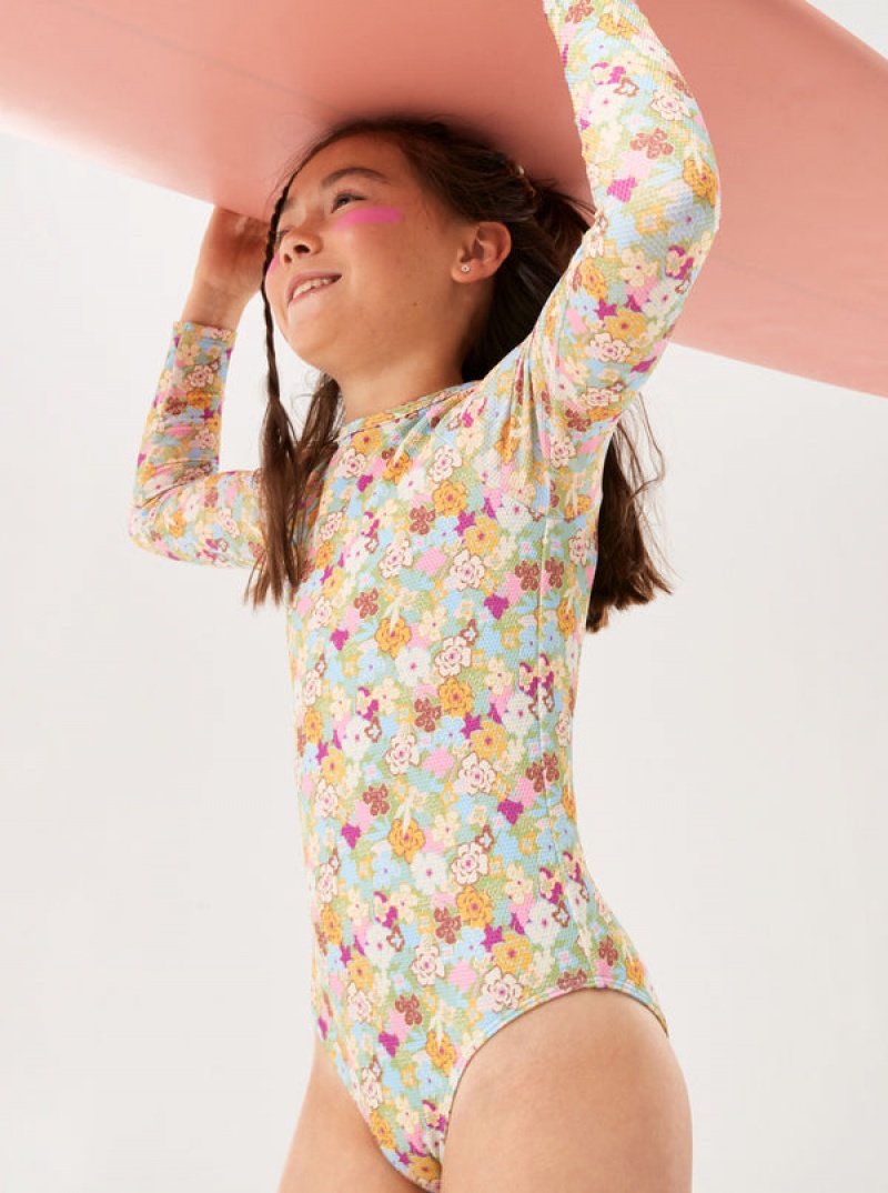 Girls' Roxy Nostalgic Seaside Long-Sleeve Swimwear | 52304-QVAM