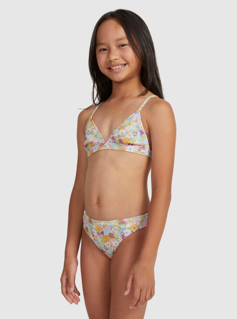 Girls' Roxy Nostalgic Seaside Two Piece Triangle Set Swimwear | 49287-MVZU