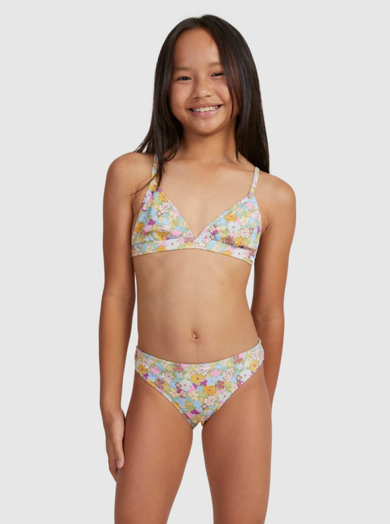 Girls\' Roxy Nostalgic Seaside Two Piece Triangle Set Swimwear | 49287-MVZU