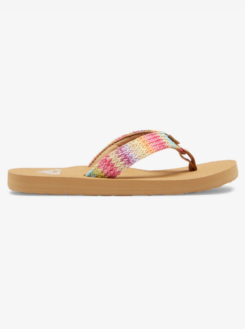 Girls' Roxy Porto Raffia Flip Flops | 58246-YLBO