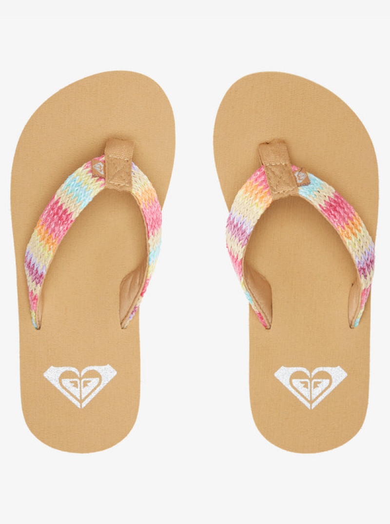 Girls' Roxy Porto Raffia Flip Flops | 58246-YLBO