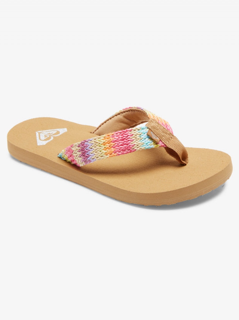 Girls\' Roxy Porto Raffia Flip Flops | 58246-YLBO