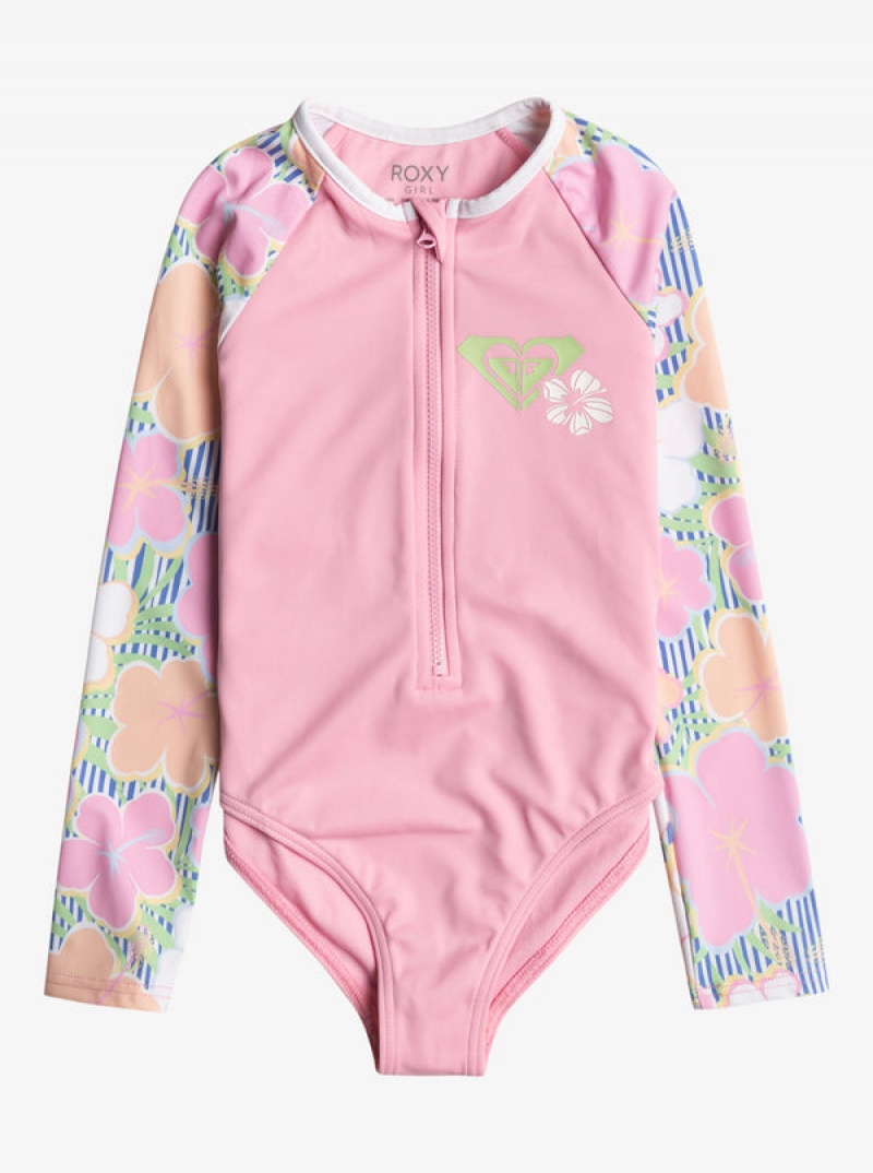 Girls' Roxy Tiny Flower Long-Sleeve Front-Zip Swimwear | 72031-MHNT