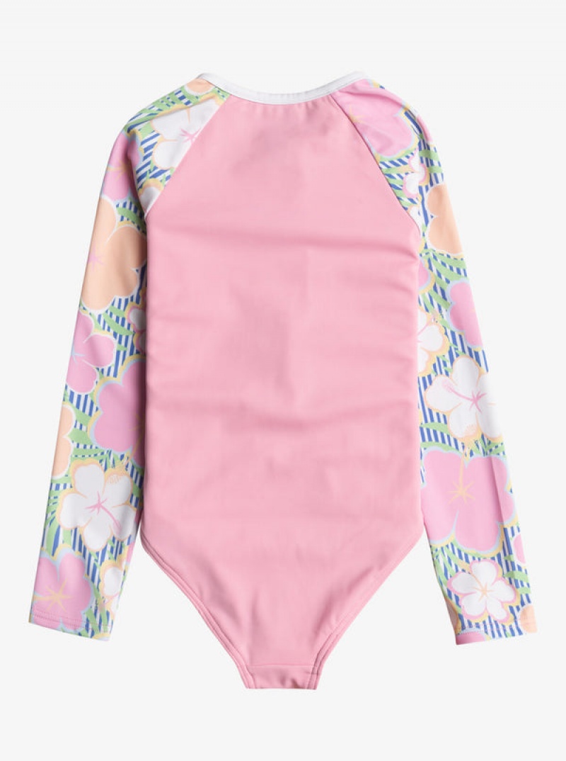 Girls' Roxy Tiny Flower Long-Sleeve Front-Zip Swimwear | 72031-MHNT