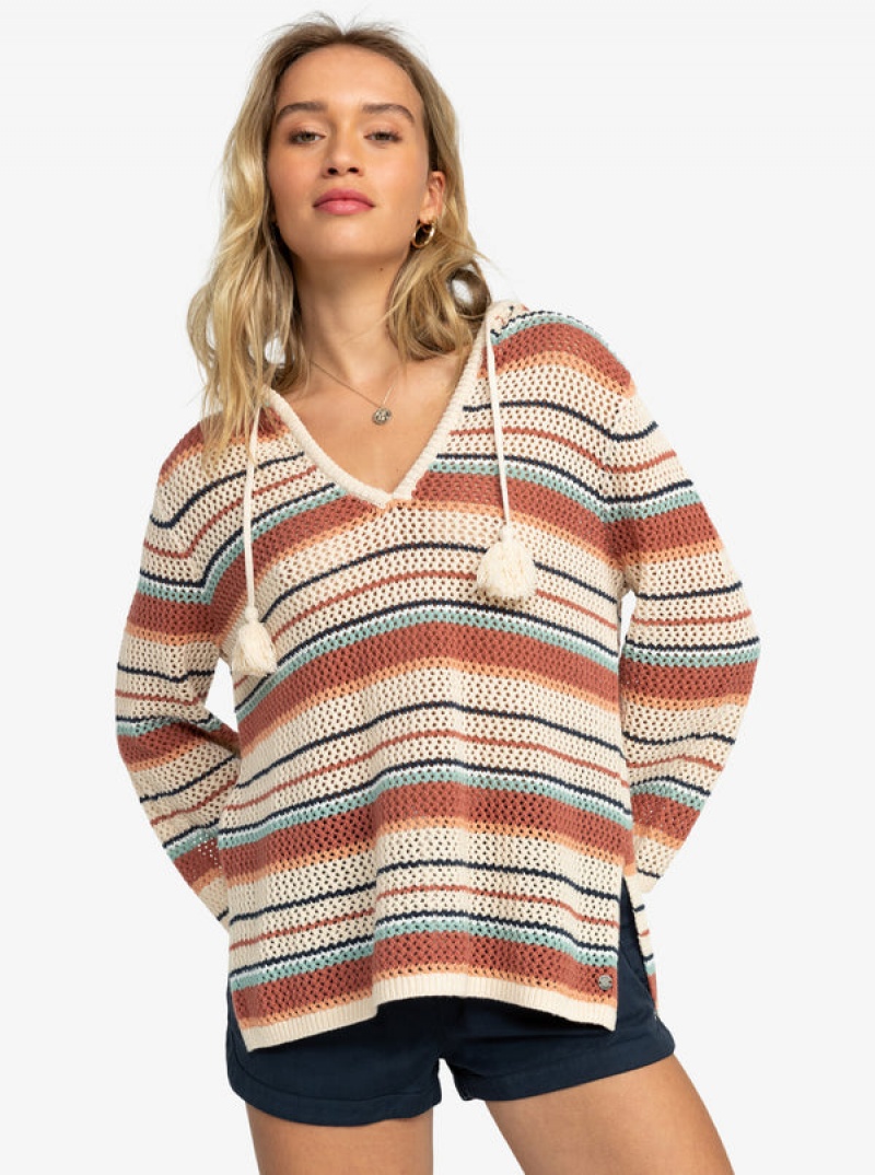 Roxy After Beach Break Stripe Poncho Sweaters | 95486-AESX