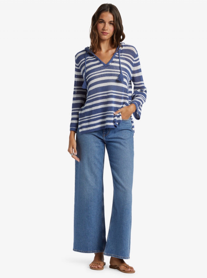 Roxy After Beach Break Stripe V-Neck Sweaters | 24165-AJRC