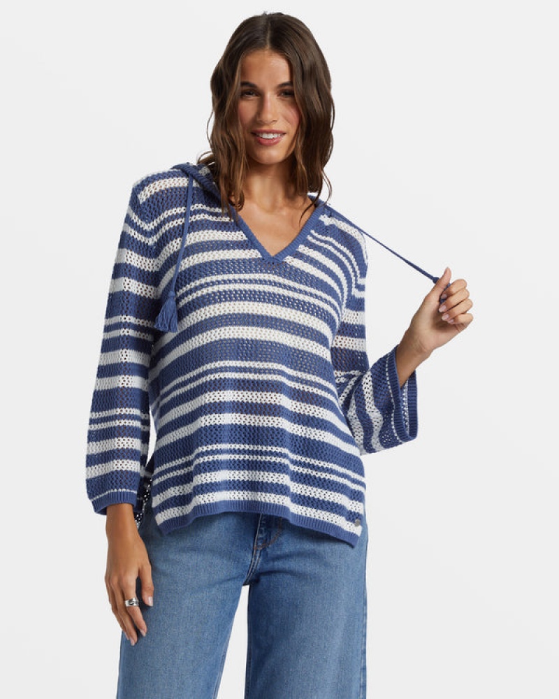 Roxy After Beach Break Stripe V-Neck Sweaters | 24165-AJRC