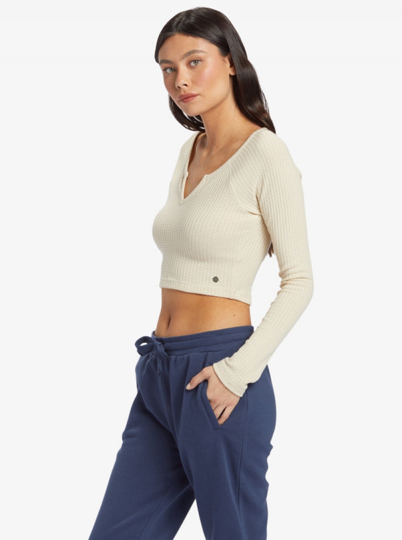 Roxy Cropped Long Sleeve Waffle Tops | 80635-ZSPO