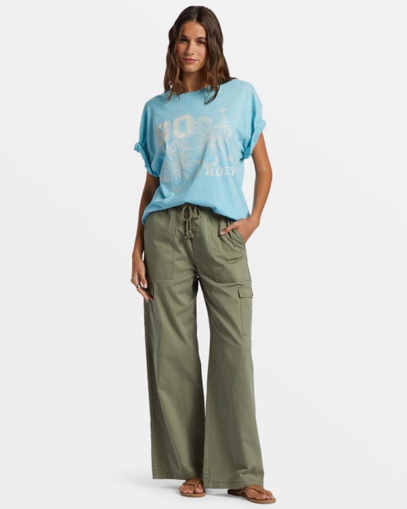 Roxy Hibiscus Collegiate Oversized T-shirts | 43567-LHQS