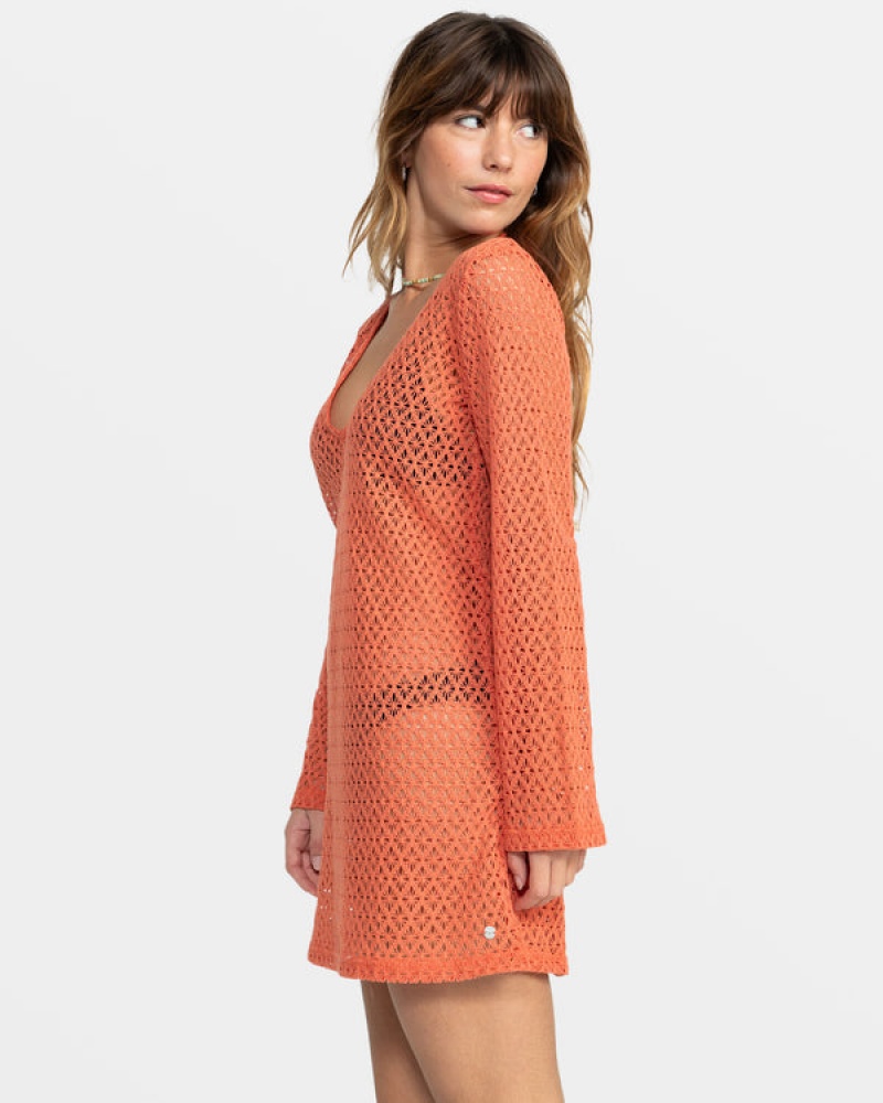 Roxy Love Coastline Long Sleeve Crochet Beach Dress | 30876-RGJY