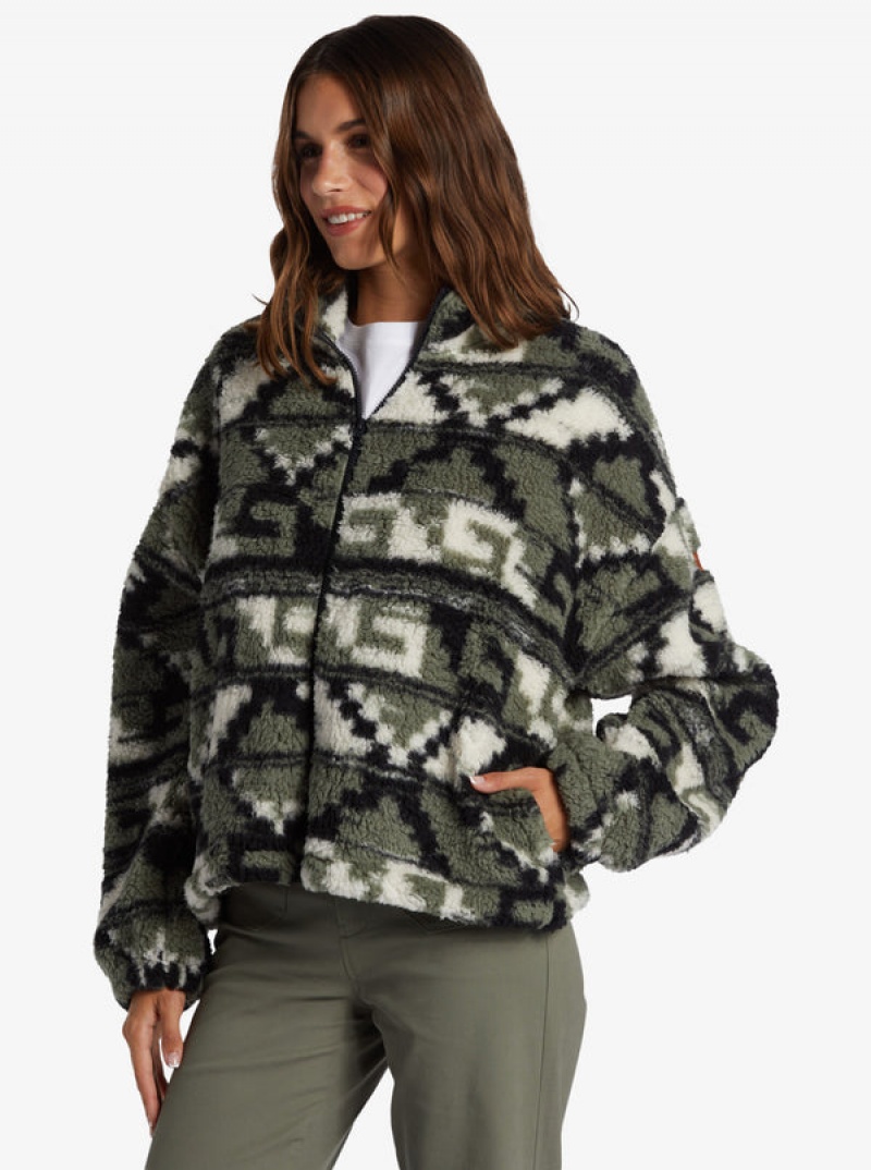 Roxy Off The Wave Sherpa Printed Full-Zip Fleece Hoodie | 74309-LJVY