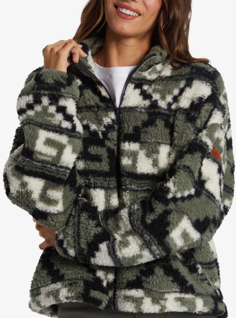 Roxy Off The Wave Sherpa Printed Full-Zip Fleece Hoodie | 74309-LJVY