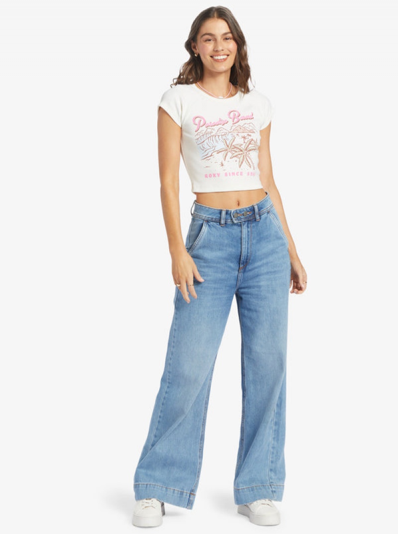 Roxy Paradise Bound Crop Ribbed T-shirts | 93615-KOJI