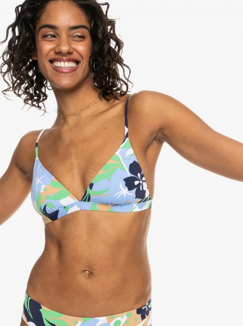 Roxy Printed Beach Classics Fixed Triangle Bikini Tops | 86204-HUWE