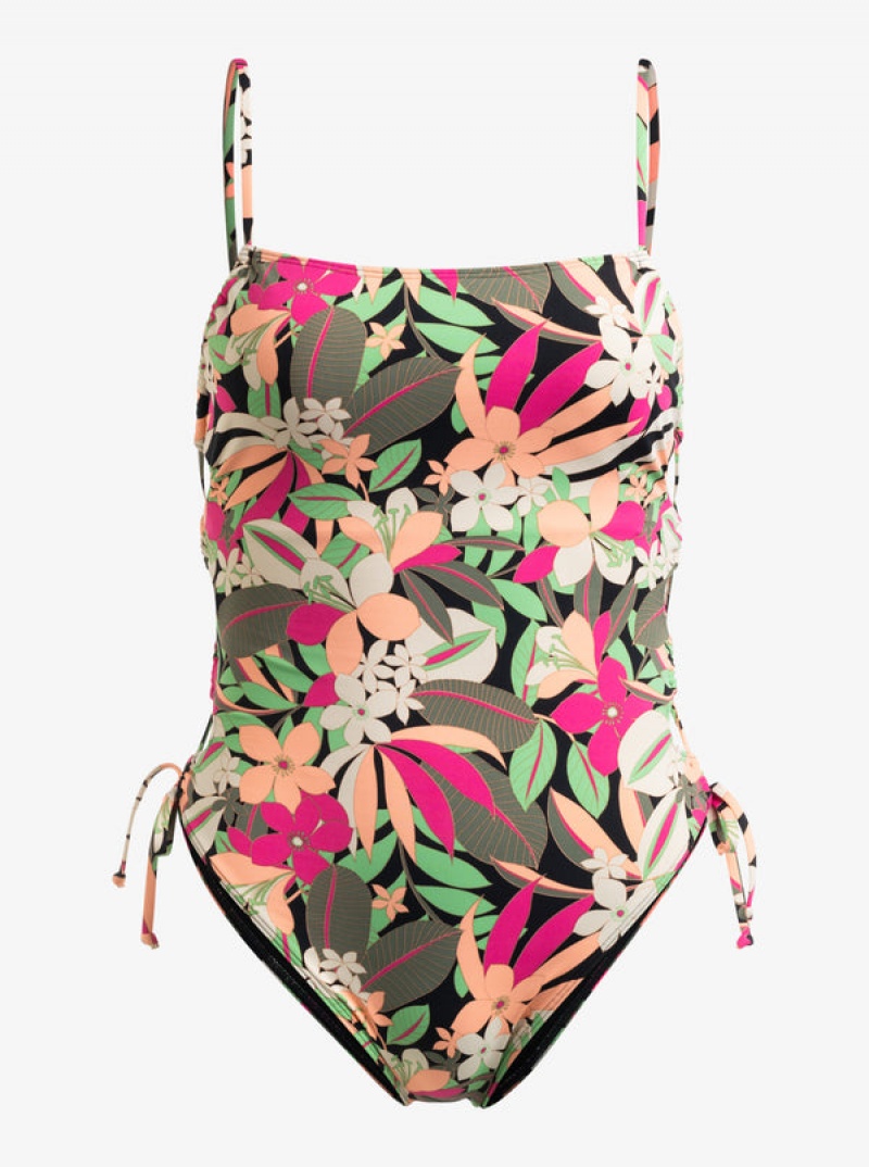 Roxy Printed Beach Classics Lace Up One-Piece Swimsuits | 75140-PCHG