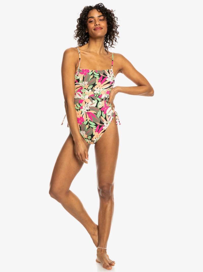 Roxy Printed Beach Classics Lace Up One-Piece Swimsuits | 75140-PCHG