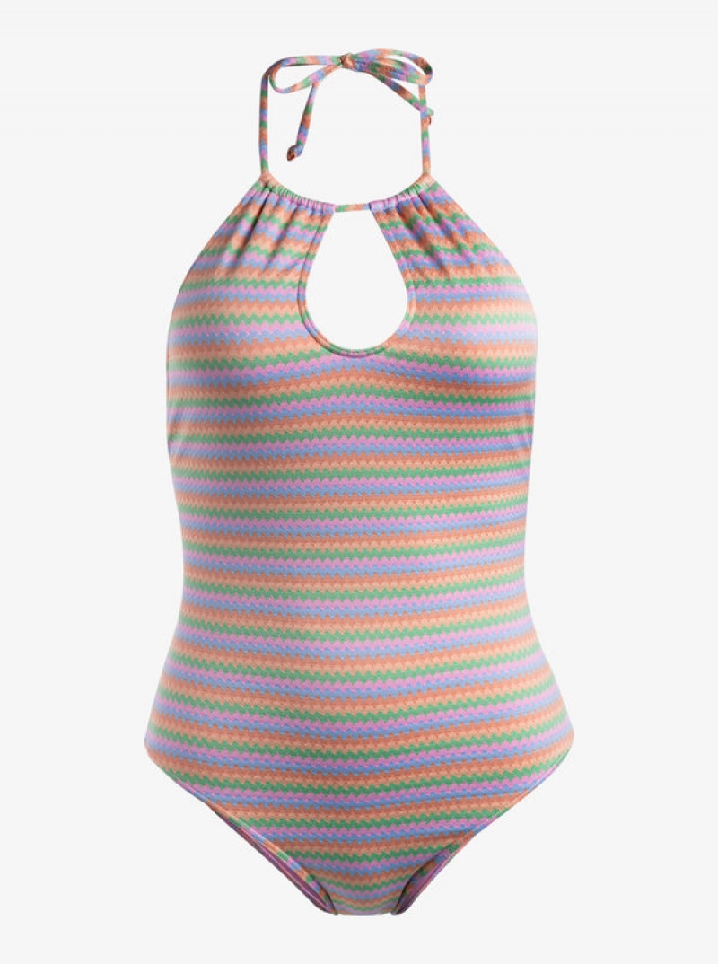 Roxy Wavy Stripe One-Piece Swimsuits | 08962-OPVJ