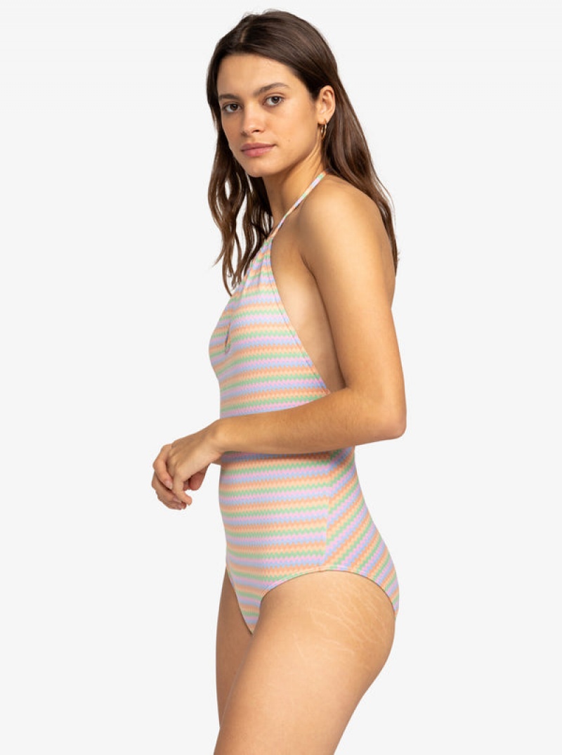 Roxy Wavy Stripe One-Piece Swimsuits | 08962-OPVJ