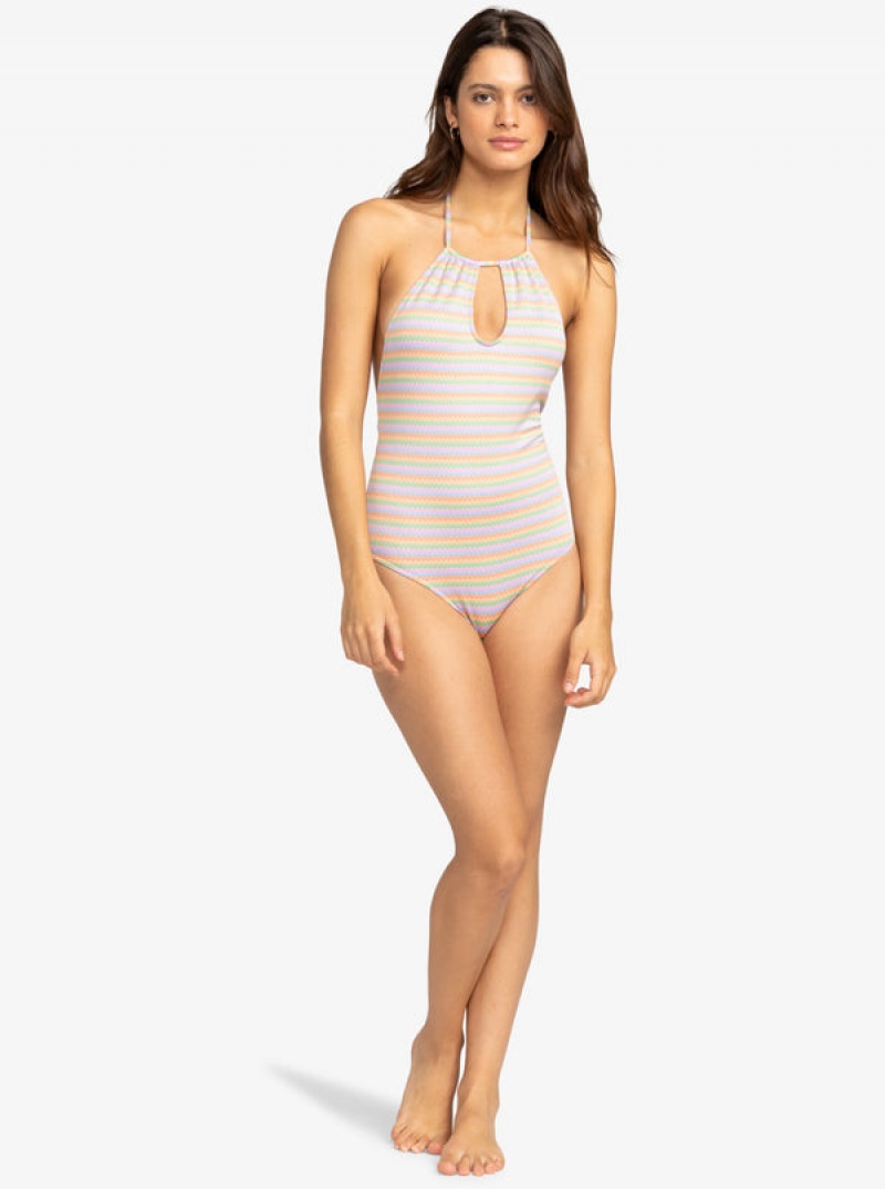 Roxy Wavy Stripe One-Piece Swimsuits | 08962-OPVJ